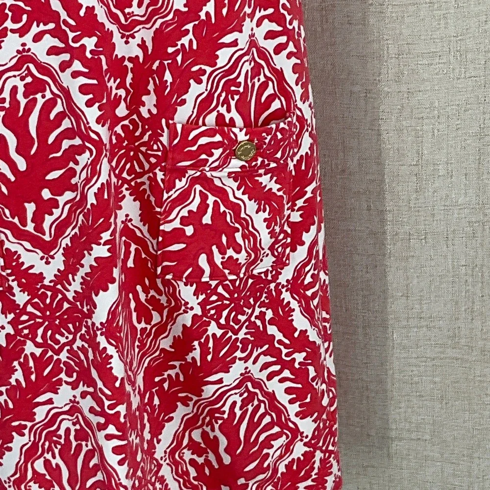 Lilly Pulitzer Shift Dress Womens Small Red White Cotton Coral Damask Sleeveless